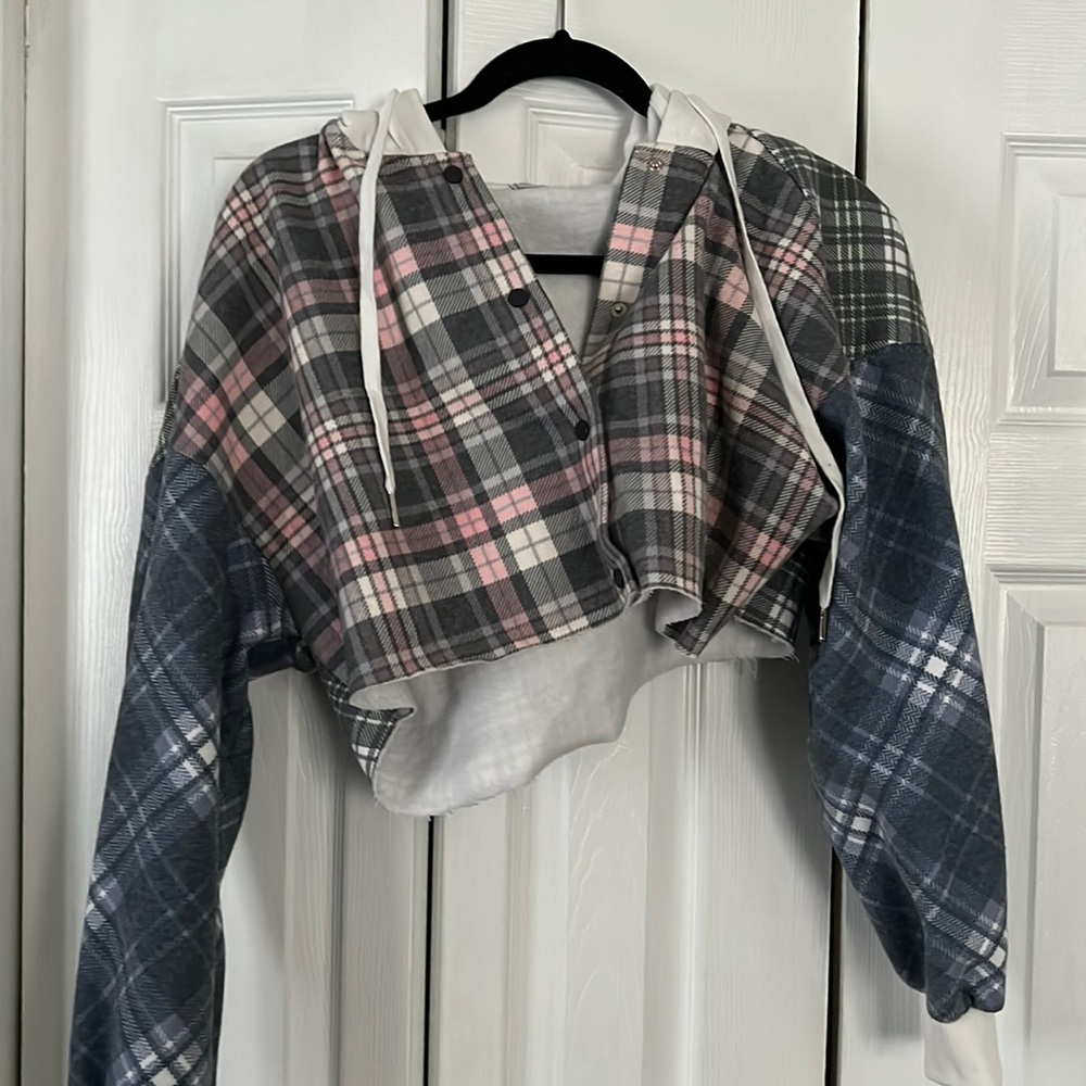 patchwork style cropped hoodie